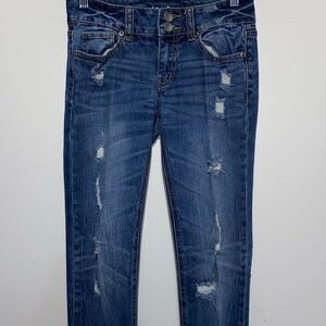 London Jeans VS Hipster Women's Blue Distressed‎ Denim Skinny Leg Jeans Size 0
